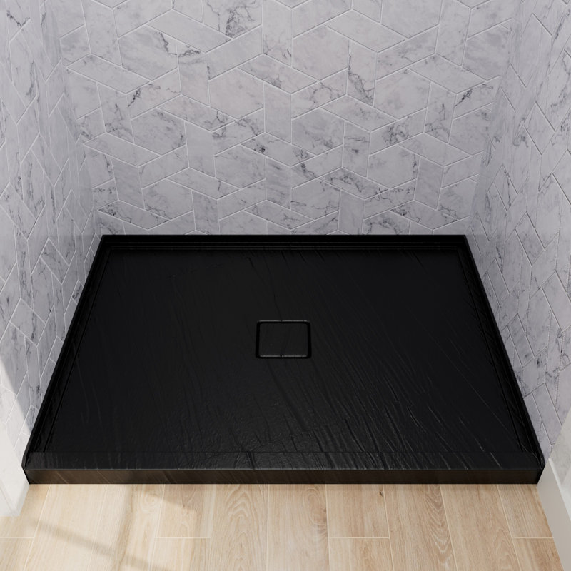 Bac de douche 48 po x 36 po rectangulaire en acrylique noir avec plateau de centre de drain résistant à l'usure et résistant à l'usure