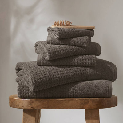 Spa Waffle Charcoal 100% Cotton Jacquard 6-Piece Bath Towel Set