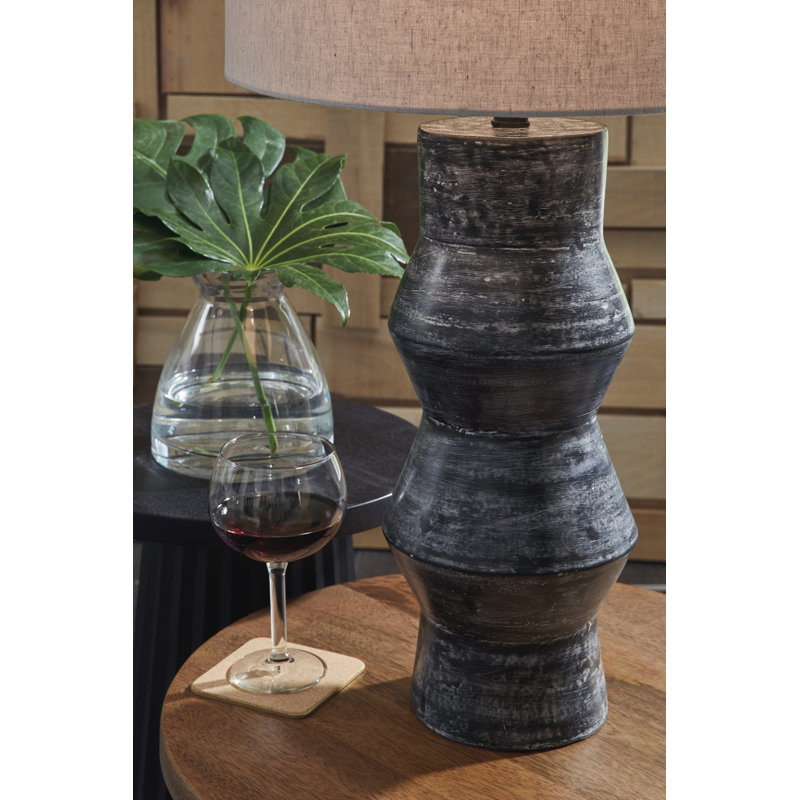 Kerbert Black Terracotta Table Lamp with Drum Shade
