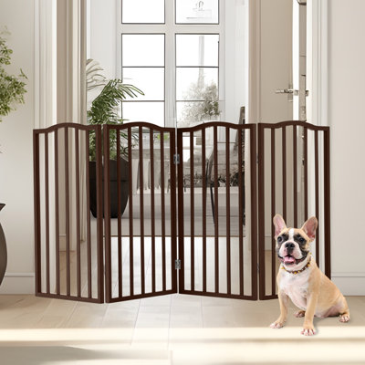 PETMAKER Pet Gate - Indoor Foldable Dog Fence for Stairs, Hallways, or Doorways - Retractable Freestanding Dog Gates (Brown)