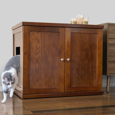 The Refined Litter Box - Wood Cat Litter Box Enclosure Cabinet with Drawer, Modern Style
