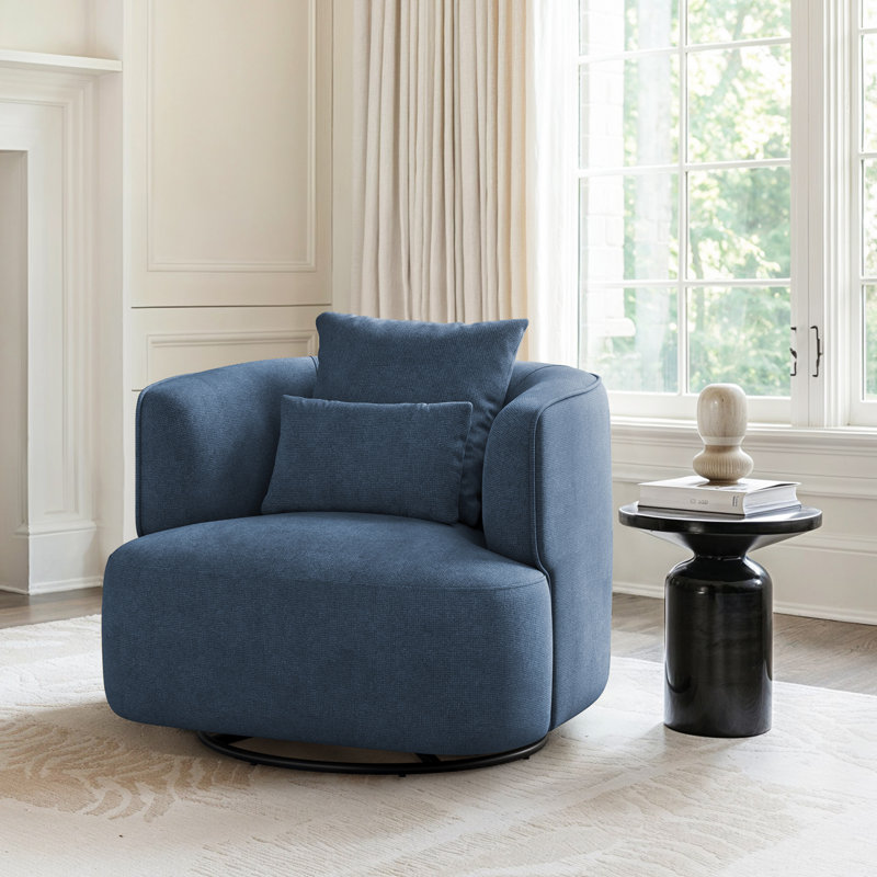 Darna 32.3" Wide Upholstered Swivel Accent Chair, Steel Blue Chenille