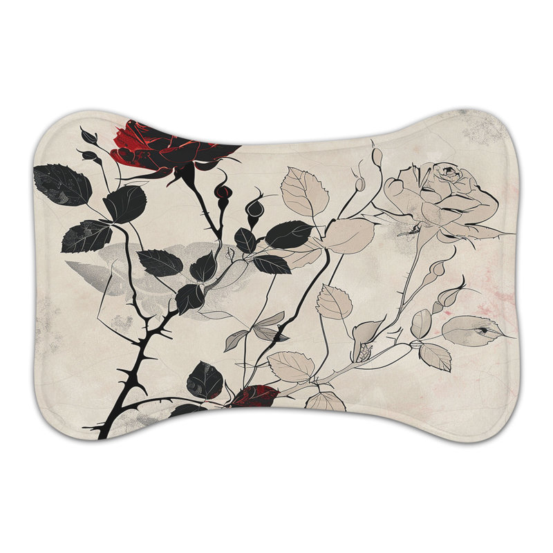 Minimalist Red Floral Designs - Tapis d'alimentation en os 1 pièce
