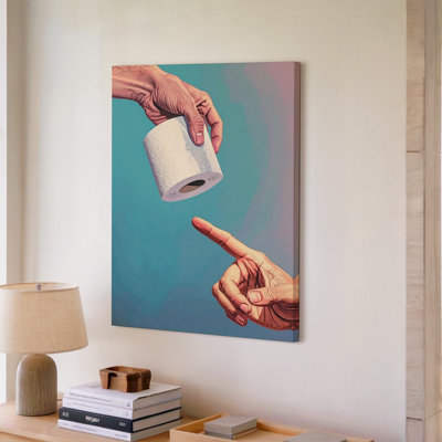 Canvas Wall Art An Image Of Two Hands Reaching Toward Each Other With One Holding A Roll Of Toilet Paper Premium Quality Ready To Hang