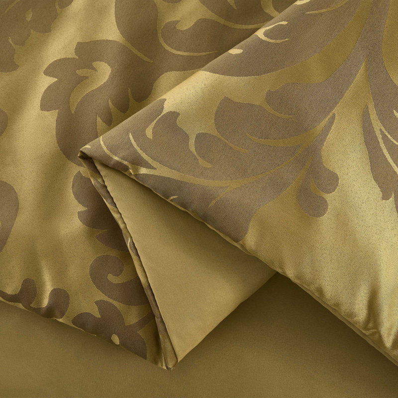 Royale Jacquard Floral 7 Piece Comforter Set, King Comforter + 6 Additional Pieces, Gold