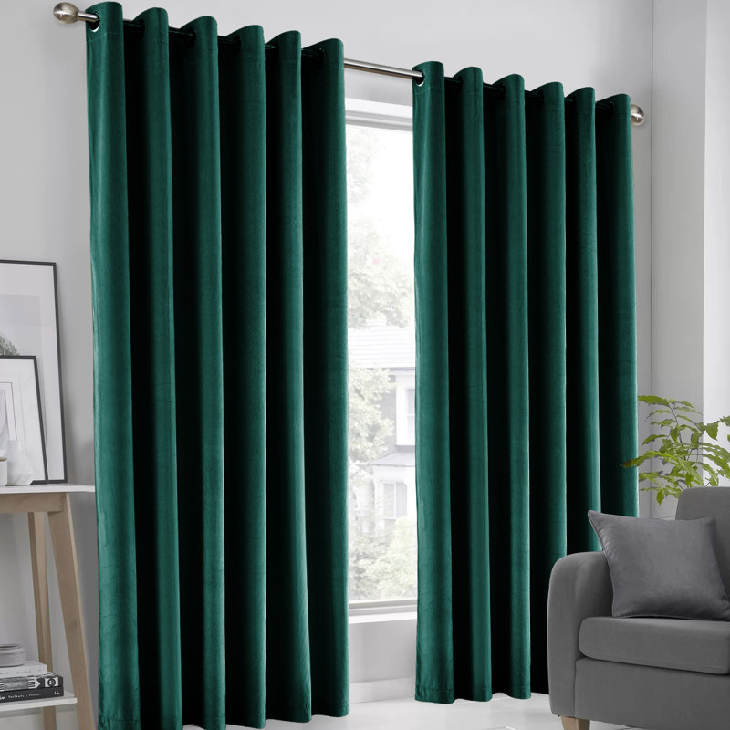Luxury Crushed Velvet Eyelet sheer Curtain, 167.64cm Width x 182.88cm Drop, Emerald