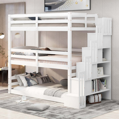 Separate Design Triple Bunk Bed With Storage Staircase