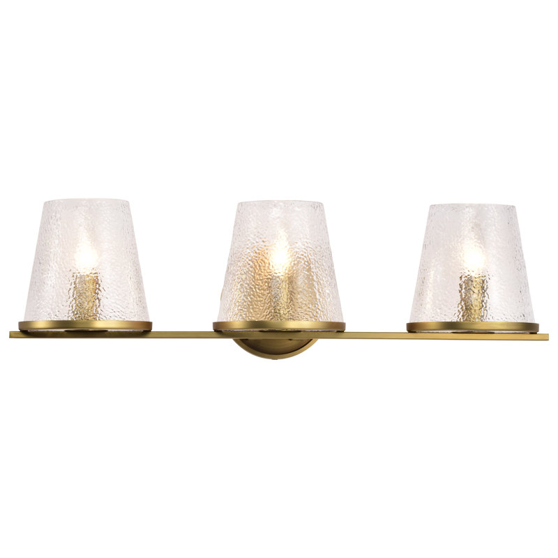 Coiffeuse Sluis - Verre martelé, Laiton rétro, 24 po de largeur, Trois lumières