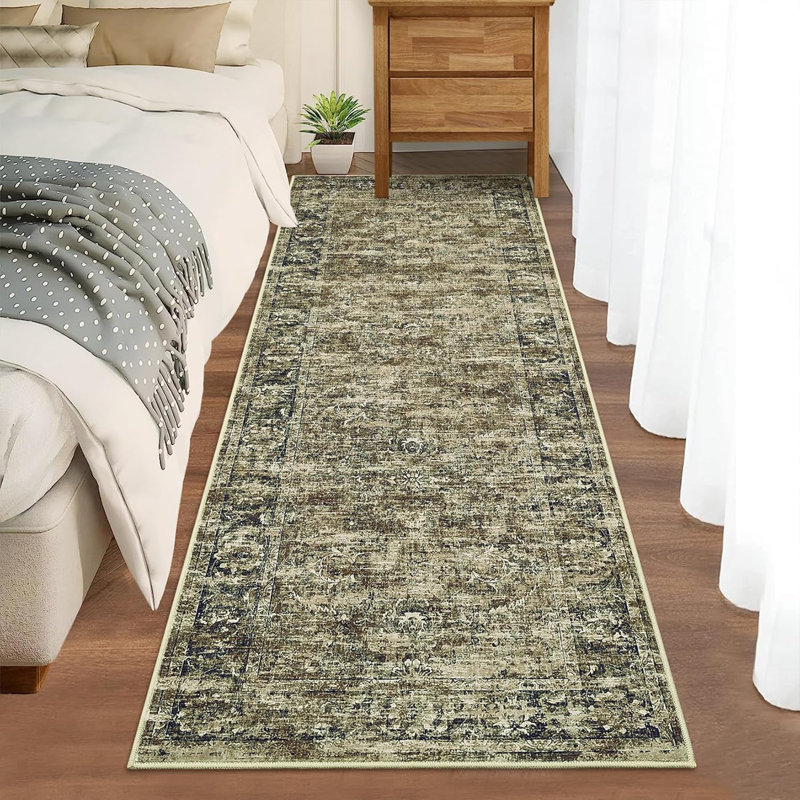 Tapis de couloir lavable 2 x 6 - Design vieilli, antidérapant, tapis de bain doux pour la cuisine, le vestibule, la buanderie