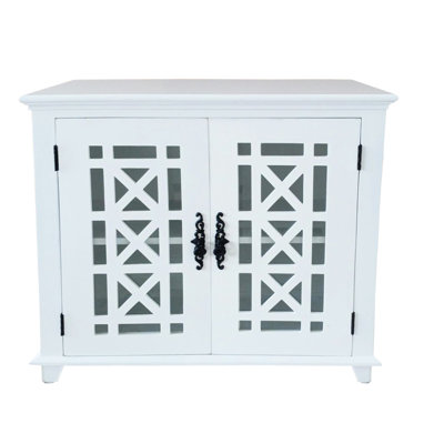 Armoire décorative en bois massif avec porte et tablette en verre