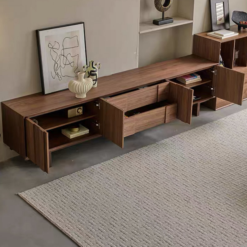 Meuble télé en bois massif multicouches, Noyer, 70.87"