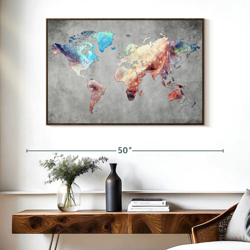 Artistique Touch World, 40 po x 27 po, Cadre flottant noyer