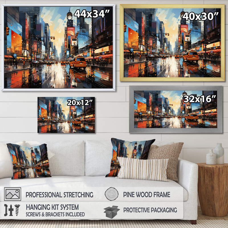 «City Philadelphia Popart II», reproduction d'art sur toile, H 34 po x l 44 po x P 1,5 po, Cadre simple noir
