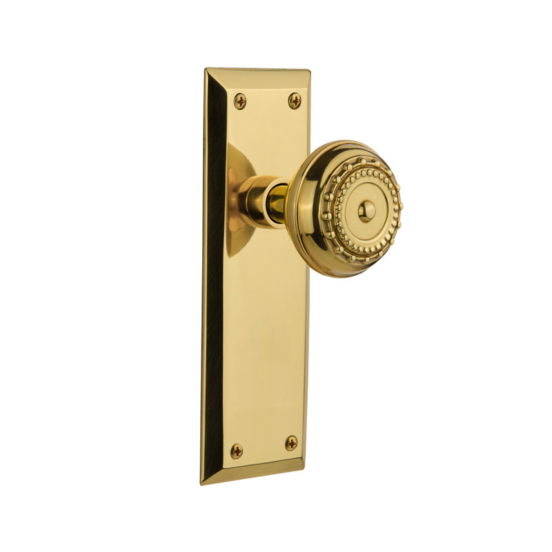Double poignée de porte factice avec plaque longue New York, Laiton poli