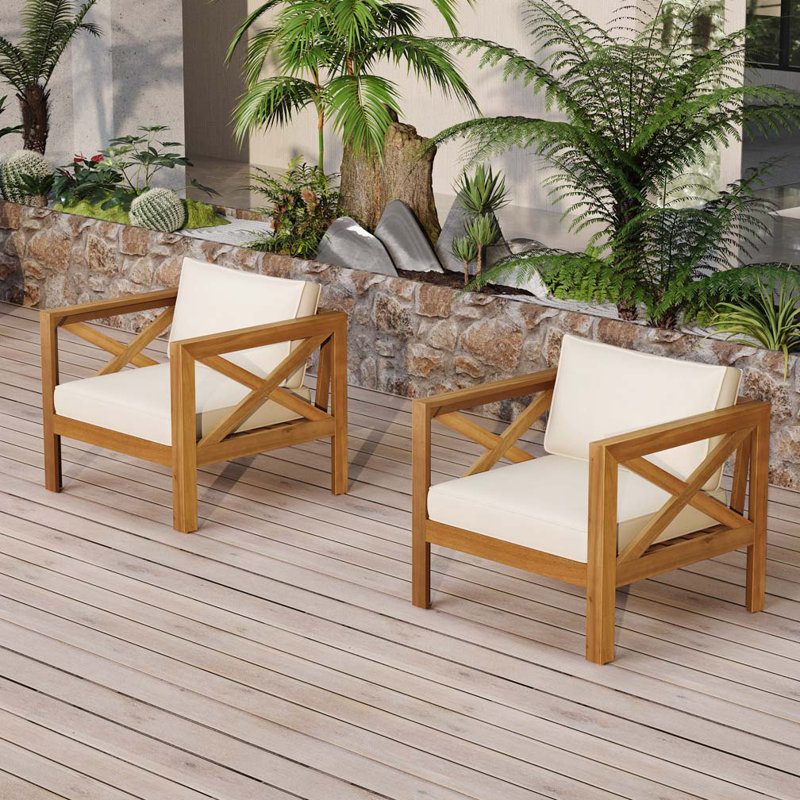 Fauteuil club d'extérieur en bois d'acacia, Beige
