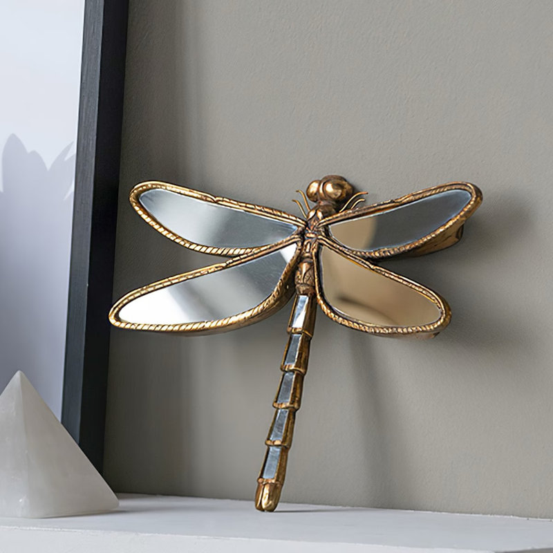 Dragonfly Shaped Accent Mirror with Golden Finish