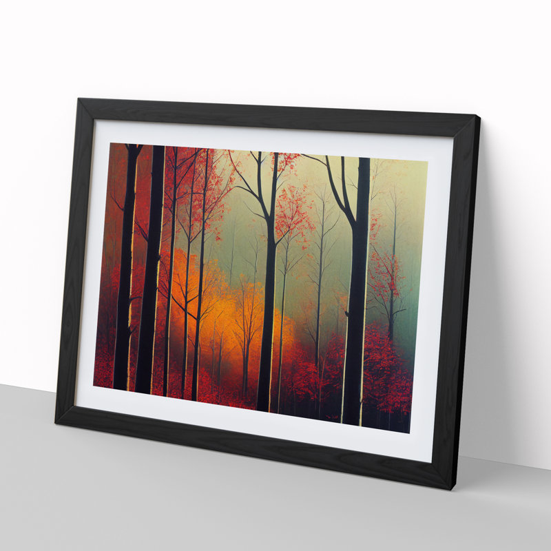 Enlightening Autumn Forest - Single Picture Frame Print, 46cm H x 64cm W x 2cm D, Black Framed