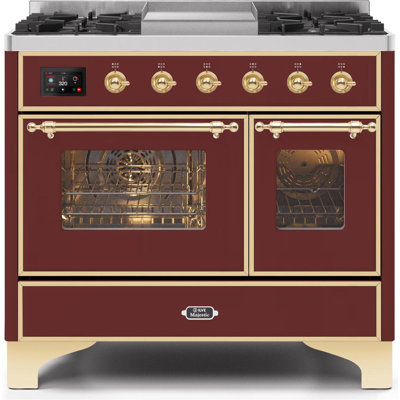 Cuisinière à double combustible de 40 po avec 6 brûleurs scellés et plaque chauffante ILVE Majestic II Series