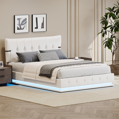 Upholstered Platform Queen Size Hydraulic Storage Bed, Lift Up Storage Bed With Rgb Led Light, Pu Leather Headboard And Footboard -  Ivy Bronx, E55E8D166B6E4DAE9DA5277044D92802