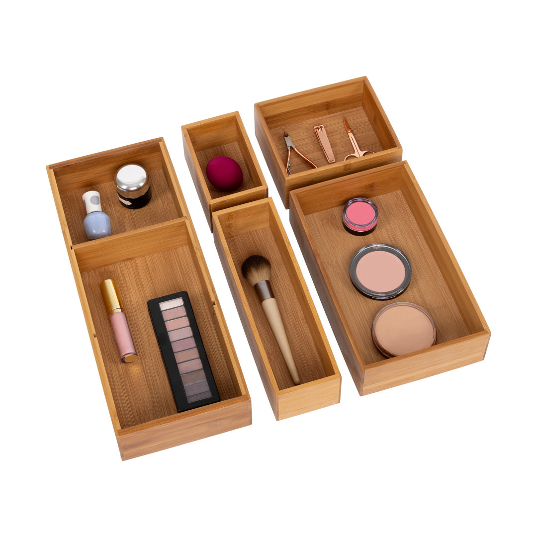 Bamboo Box Drawer Organizer 5-Piece Set Seville Classics
