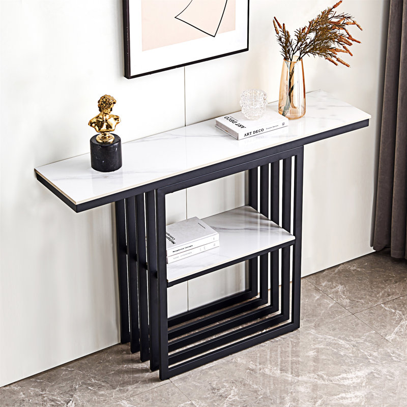Modern Console Table with Metal Frame, Black