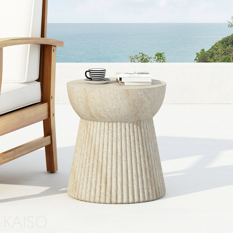 Table d'appoint d'extérieur en béton de travertin, Beige