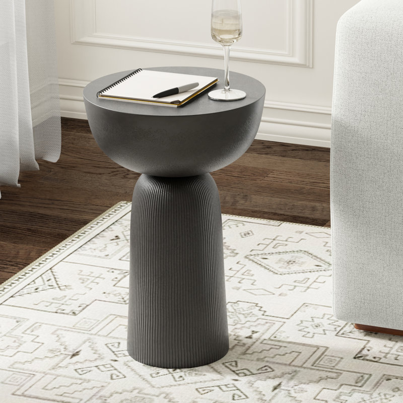 Hughes 14"W Black Cast Aluminum Contemporary End Table with Sculptural Design, Assembled
