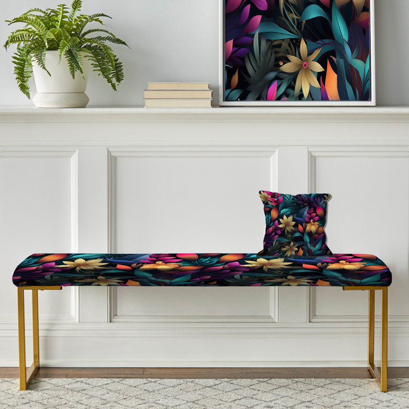 Banc rembourré or, Neon Foliage Botanical Pattern