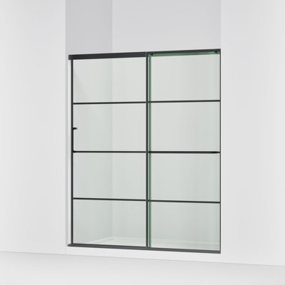 Porte de douche coulissante Elate, H 70-1 / 2 po x 56-1 / 4 - 59-5 / 8 po, avec verre transparent de 1/4 po d'épaisseur avec grille rectangulaire