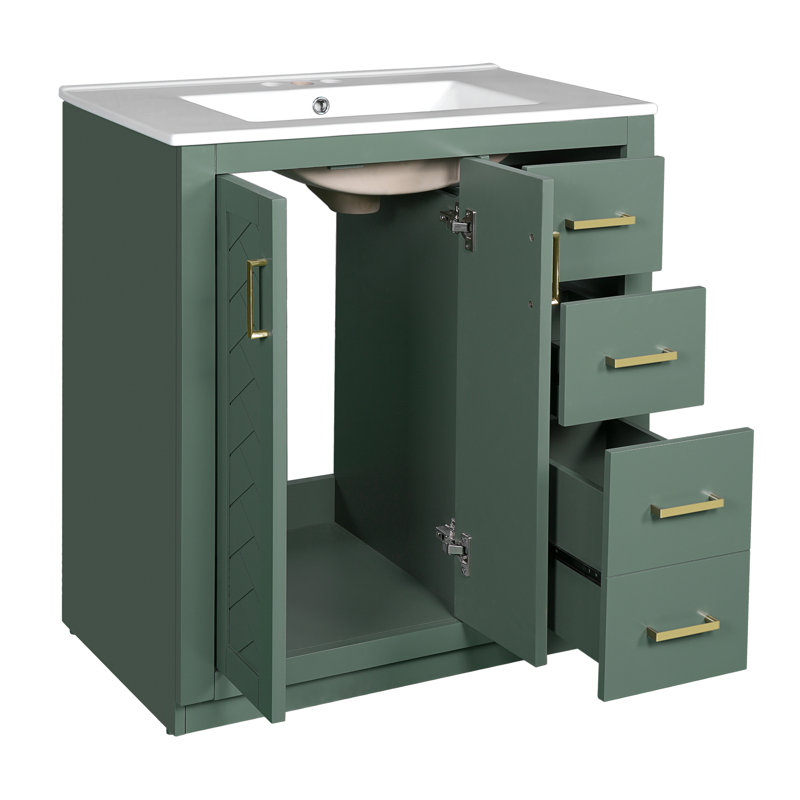 Meuble-lavabo 30 po avec comptoir en céramique, Vert