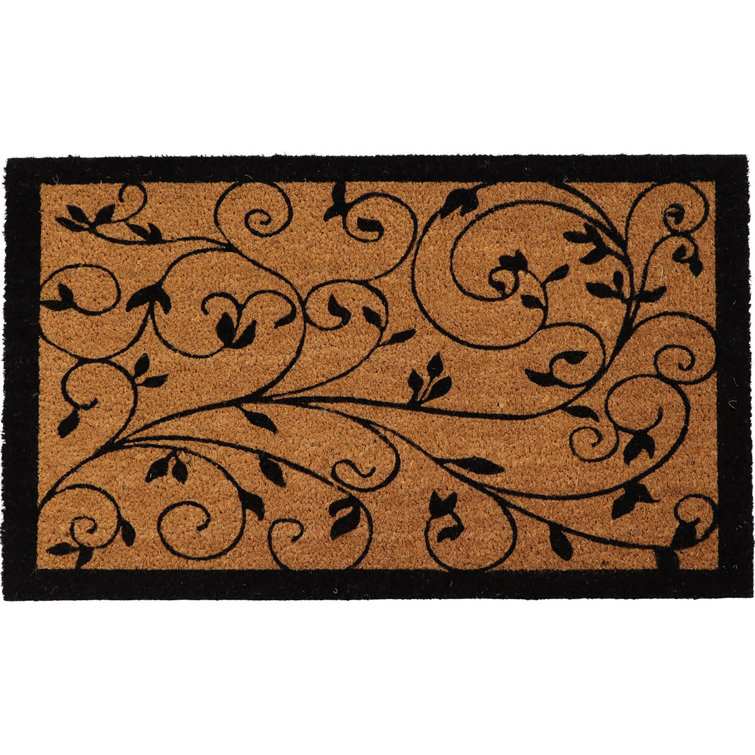 Floral Design Coir Doormat for Outdoor Entrance, Natural Coir