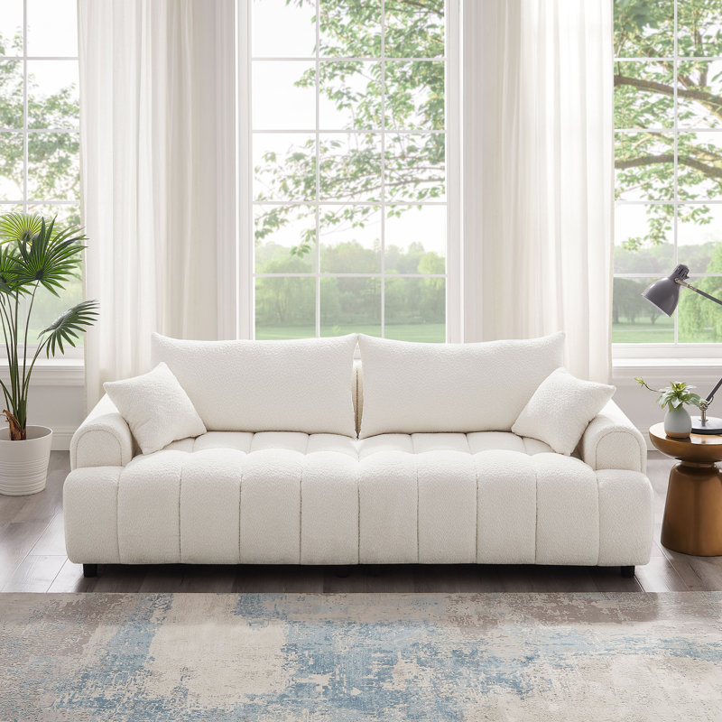  Perona 90'' Luxury Modern Tufted Boucle Sofa, White Boucle