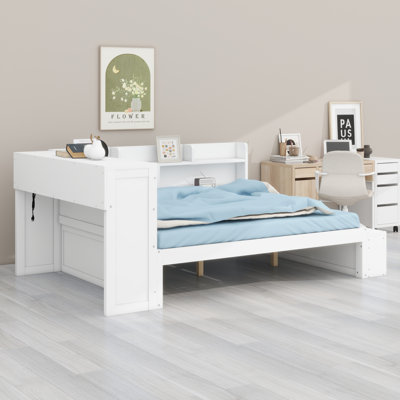 Lit de jour moderne avec tablettes de rangement, armoire à chaussures et ports de chargement USB