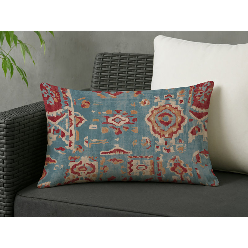 Coussin décoratif intérieur et extérieur Modern, Gris / bleu / rouge / orange abstrait, Rectangle H 20 po x l 14 po