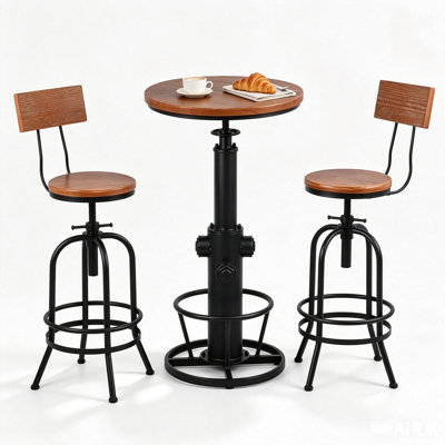 Ensemble de tables et de tabourets à hauteur de bar 3 pièces avec ensembles de dossier pour bistro à la maison, (1 table de 38,6 po à 48,4 po, tabouret de 2 po de 26 po à 32 po) 6B8EDEE8FD0549E5BD7469539EFDD20B