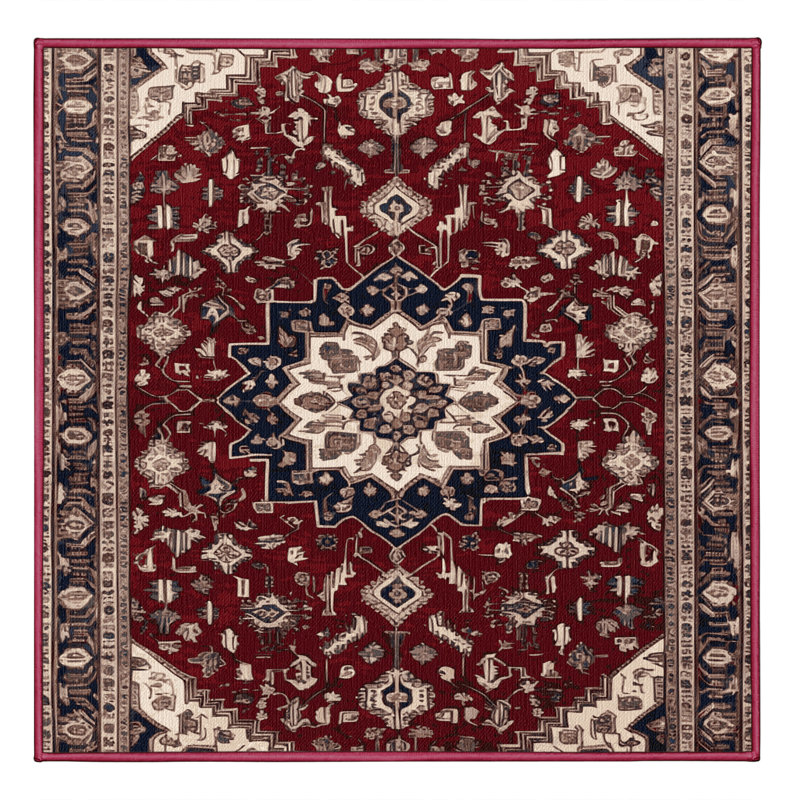 Tapis rouge persan lavable à la machine, Carré 4 pi