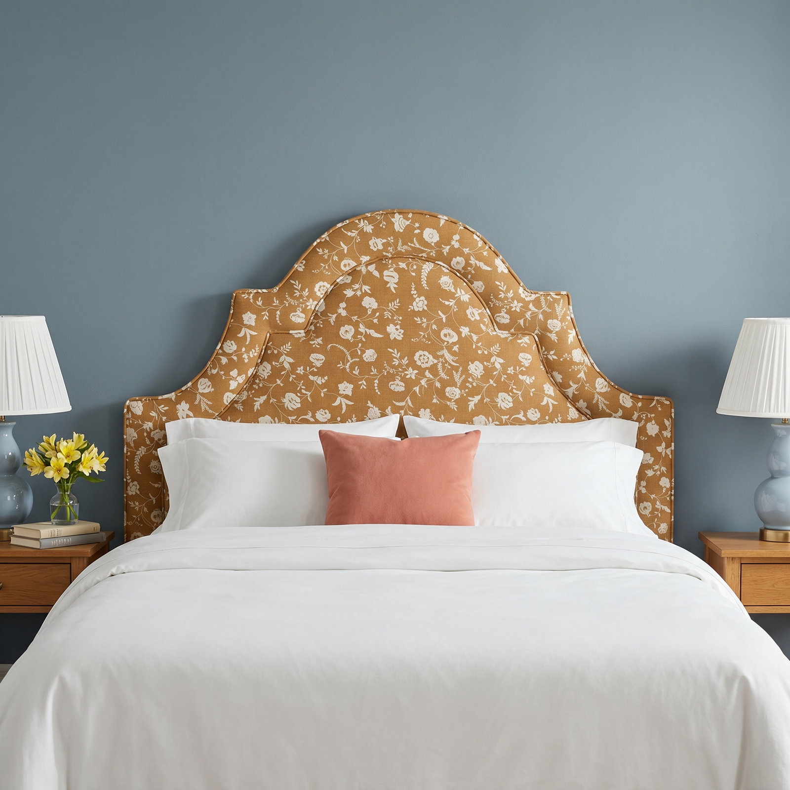Knipe Upholstered Headboard, California King, Robina Floral Ochre