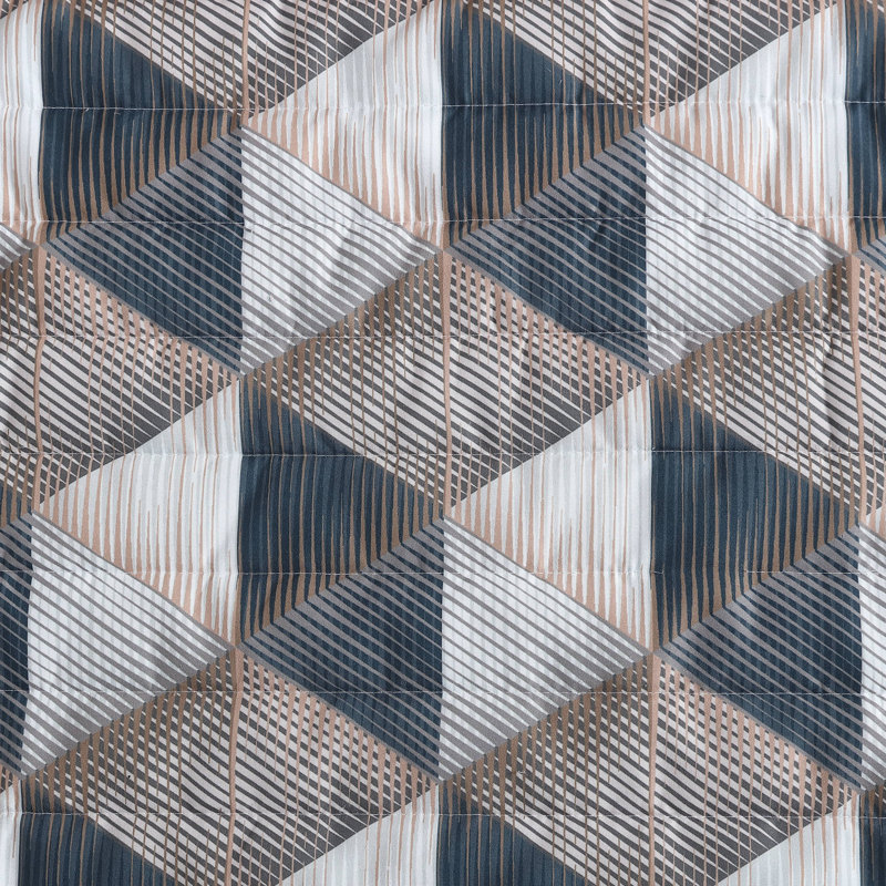 Geometric Gray and Brown Microfiber King Quilt Set
