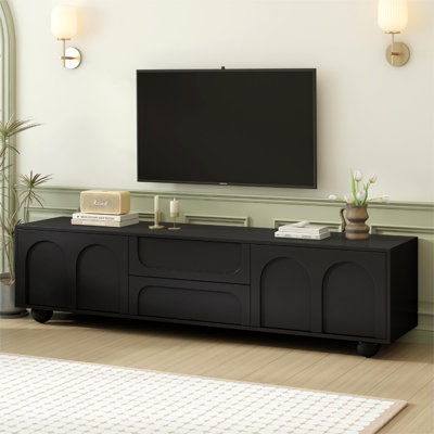 Cream Style TV Stand With Arched Doors & 2 Drawers For Tvs Up To 75", Minimalist Media Console With Rebound Device, Entertainment Center With 5 Round