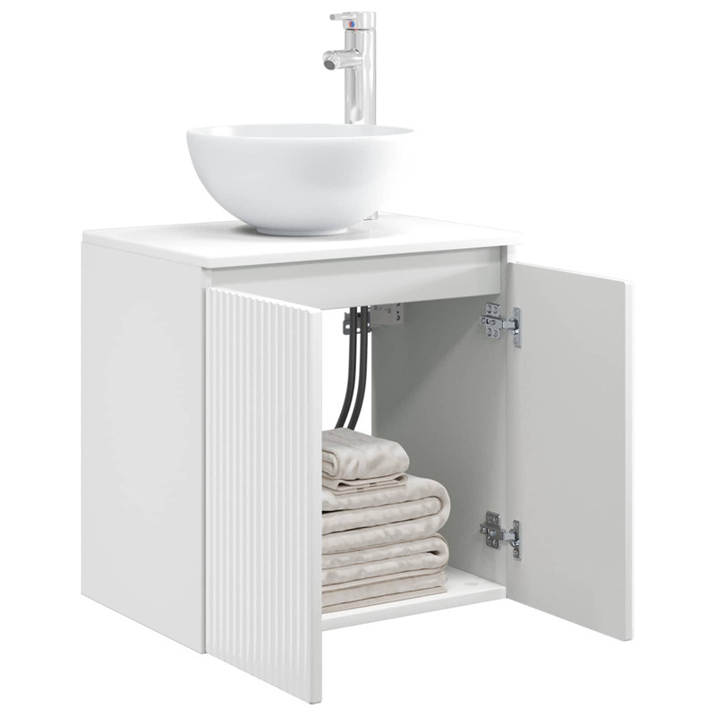 Single Bathroom Vanity with Ceramic Basin, High Gloss White