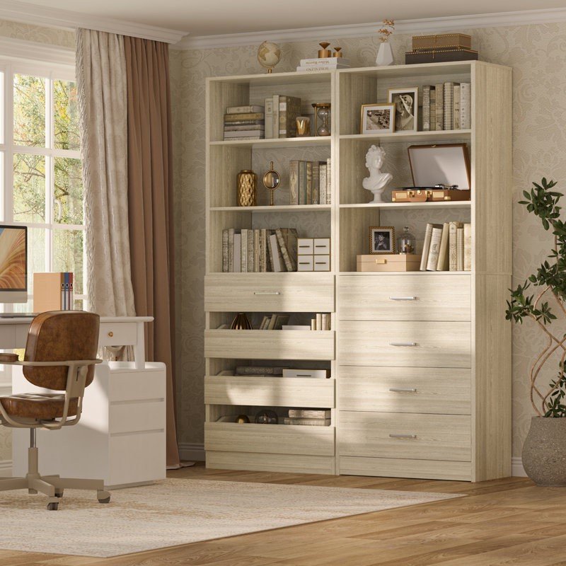 Closet System With Wood Drawers, Washed Oak