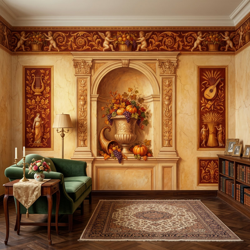 Décoration murale classique de style romain classique, 140 po x 108 po, Texturé non collé