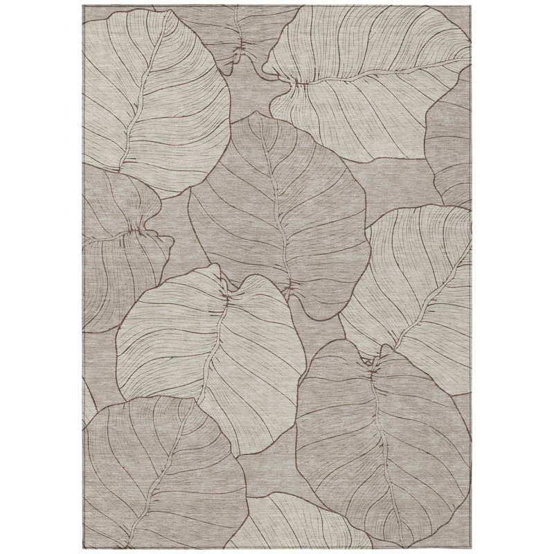 Machine Washable Indoor/Outdoor Chantille ACN2506 Floral Rug, Rectangle 10' x 14', Taupe
