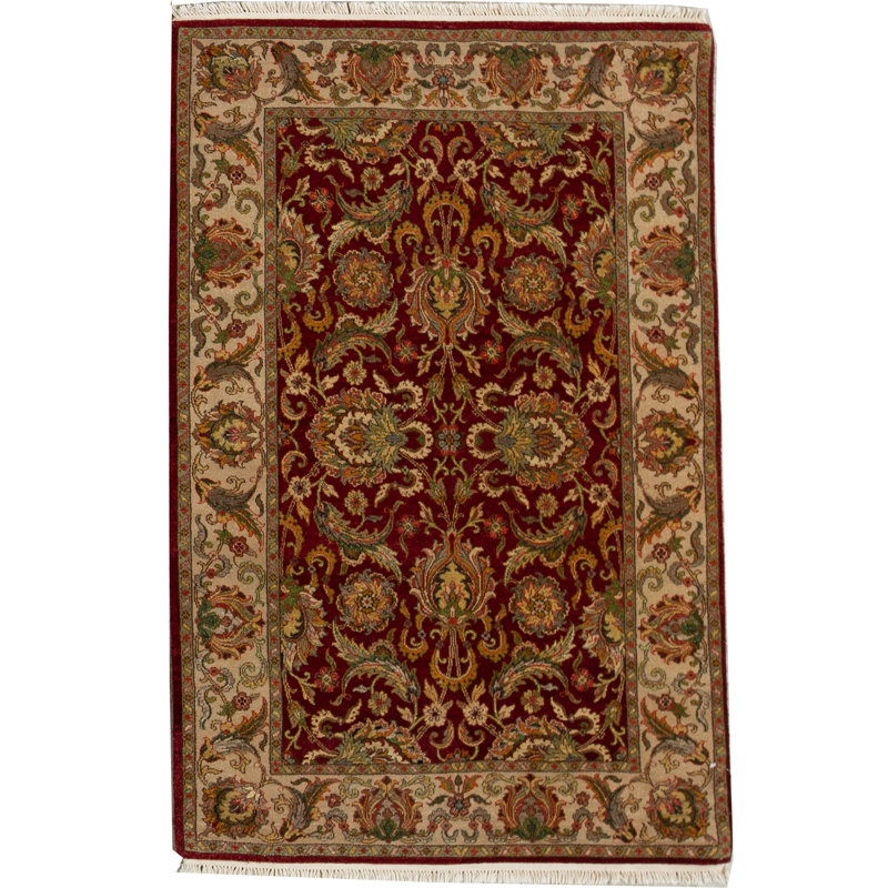 Tapis rouge et ivoire noué à la main de haute qualité