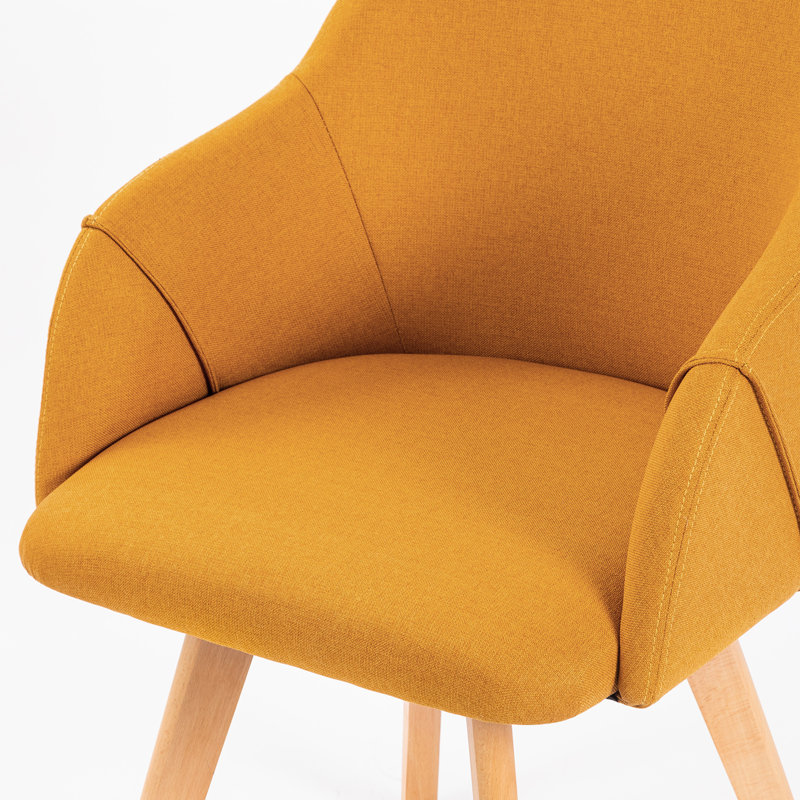 Yellow Linen Upholstered Swivel Dining Chairs with Beech Wood Legs, Set of 2