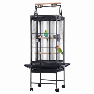 Grande cage à oiseaux en fil de métal, habitat d'oiseaux en fer forgé noir de 155 cm x 67 cm x 67 cm, cage à oiseaux spacieuse pour perroquets, perruches et autres animaux de compagnie de taille moyenne à grande, utilisation intérieure et extérieure