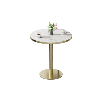 Table bistro ronde et moderne 31,5 pouces avec plateau tulipe et plateau en faux marbre, facile à assembler, structure en métal robuste