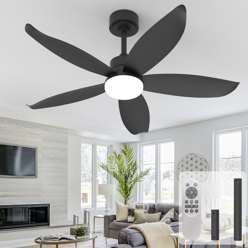 42 In. Indoor/outdoor Modern Black Ceiling Fan With Dimmable 3 Color Led Light And Remote Control, Reversible Dc Motor