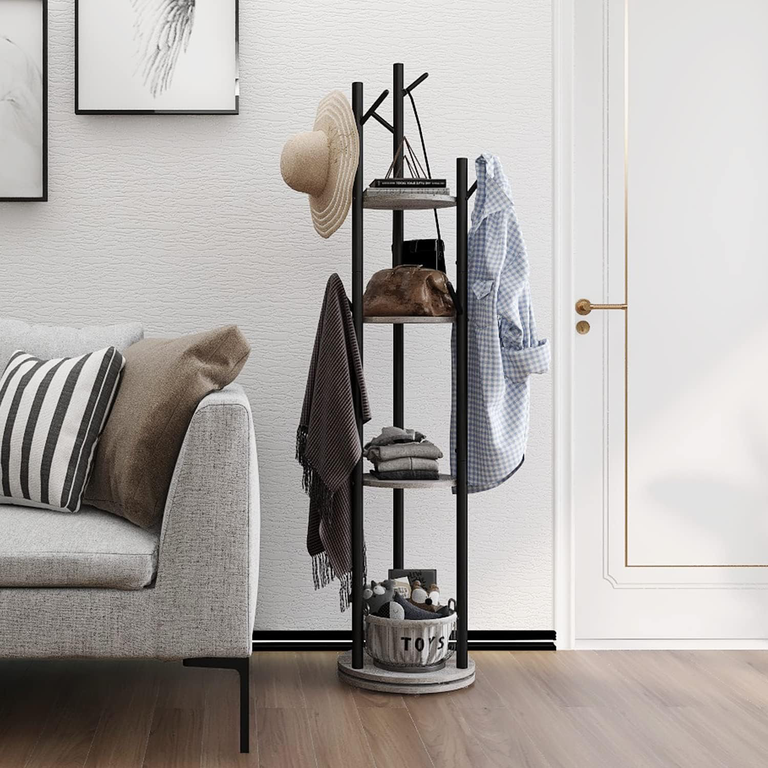 Latitude Run® Rotating Coat Rack, Self Standing Metal Coat Hall Tree ...