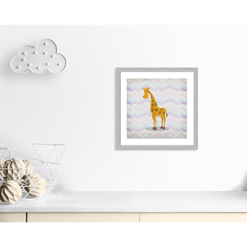 Décalcomanie murale «Pink Giraffe Time», Encadré plat argent, H 22,5 po x l 22,5 po x P 0,6 po